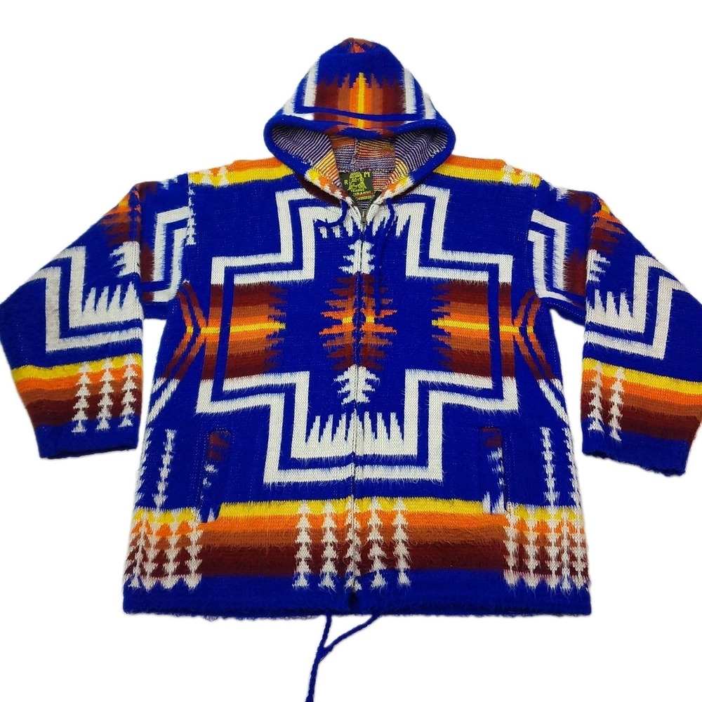 Tejidos Ruminahui Sweater Mens M Wool Aztec Southwestern Ecuador Full Zip Hoodie